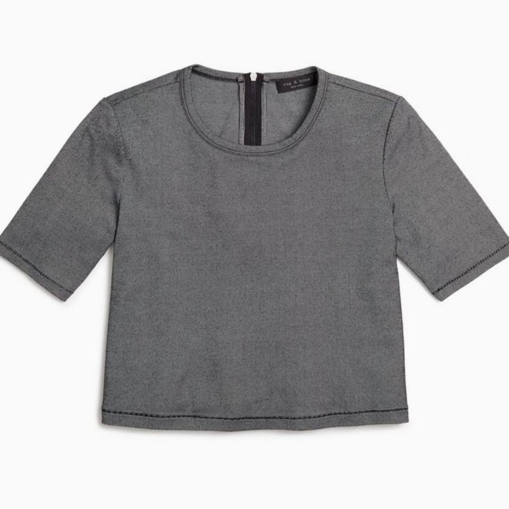 Rag & Bone Quinn Zip Short Sleeve Stripe Top - Picture 5 of 15